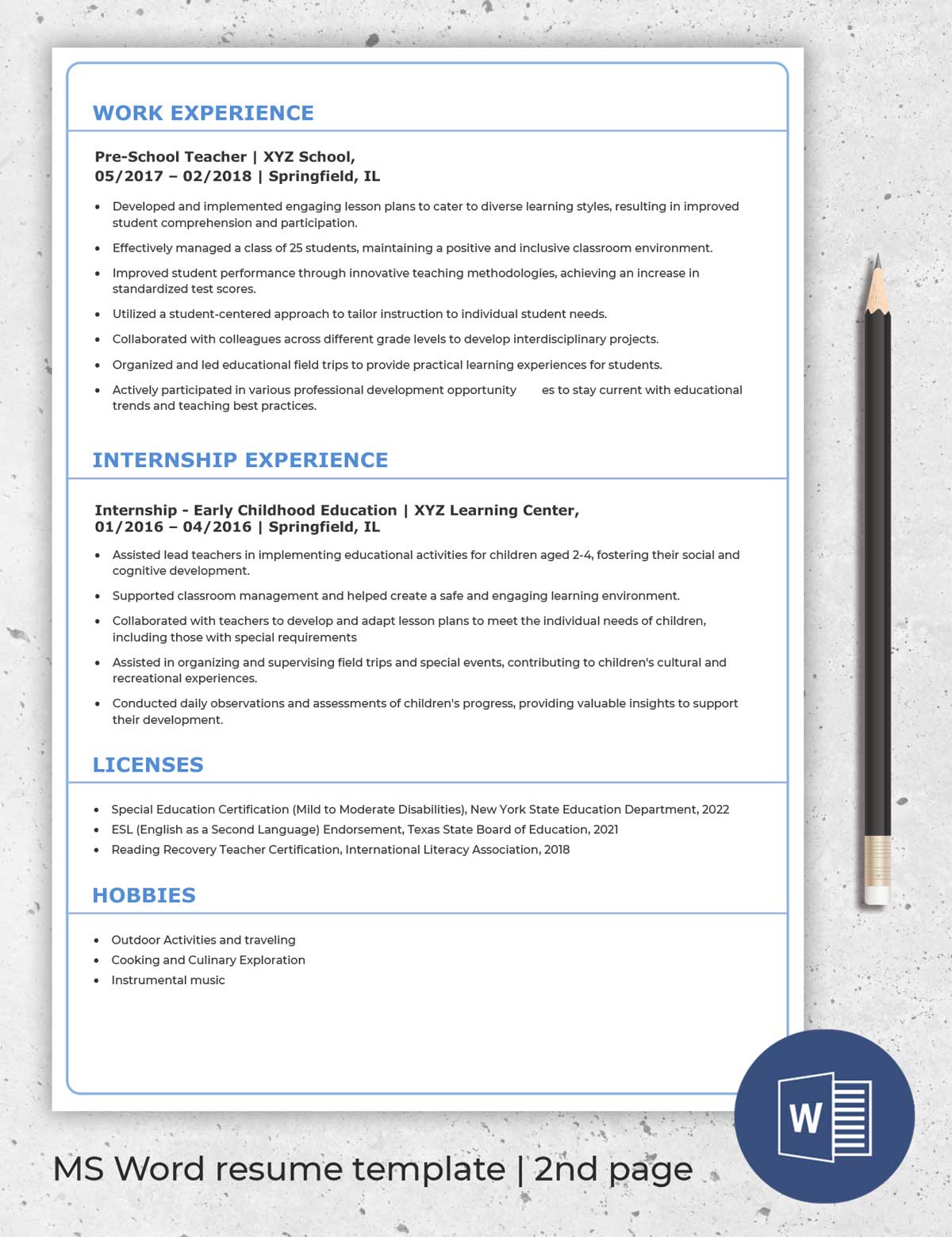 Primary School Teacher Resume Template Word Primary School Teacher Resume Template Word